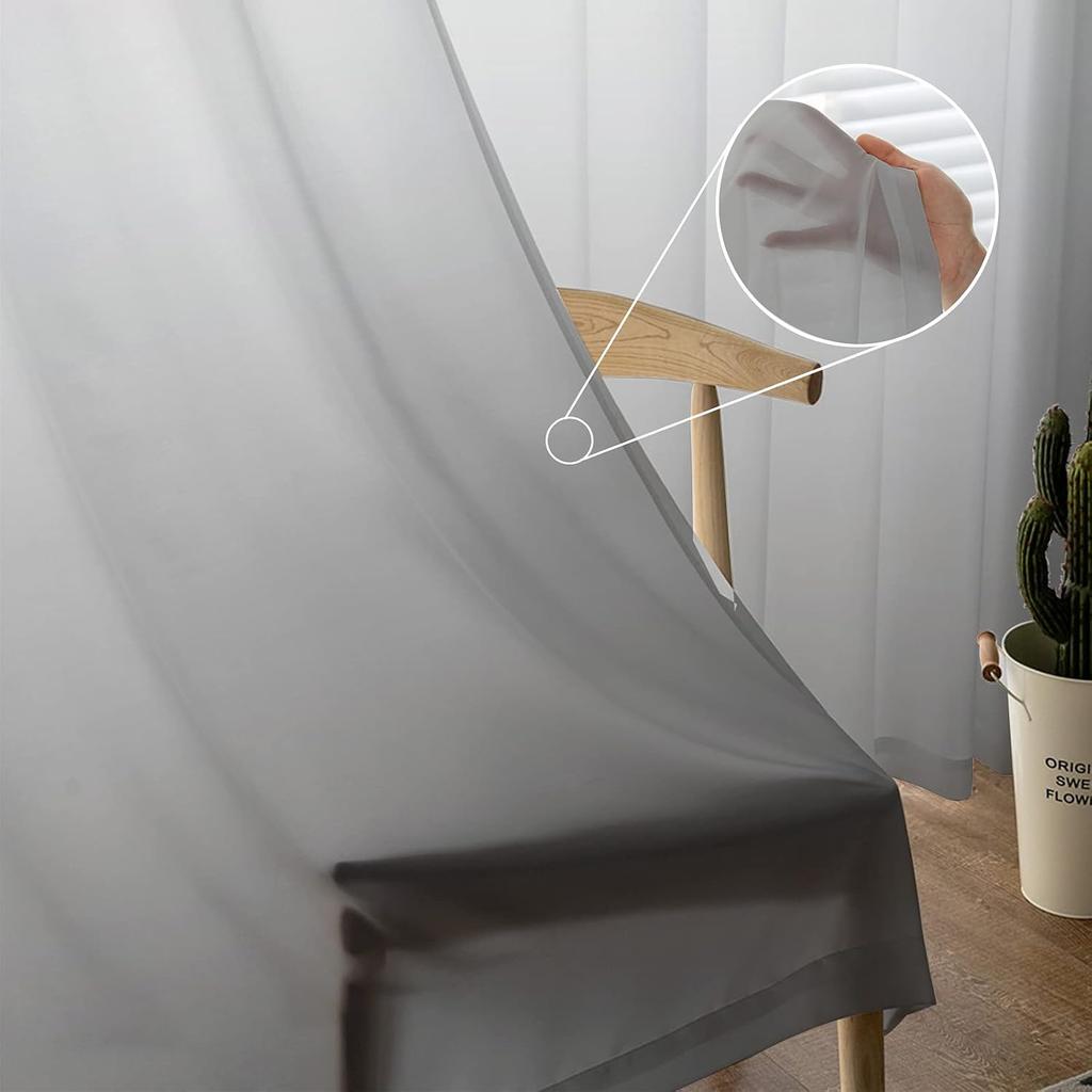 Ombre Pink Grey Sheer Curtains 63 Inches Length 2 Panels Set Chiffon Curtain Sheers for Living Room, Modern Solid Color Gradient Rod Pocket Window