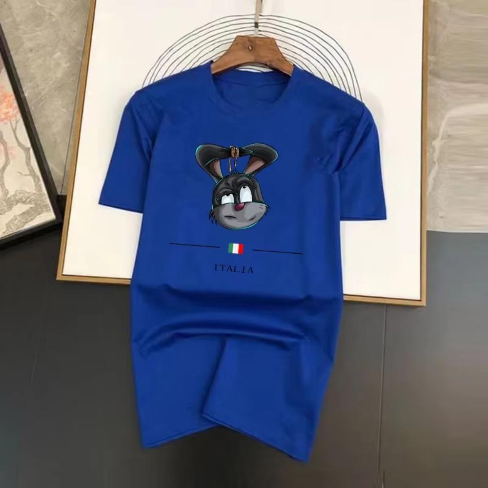 Summer Luxury Men's T-Shirt Crew Neck Fashion Tied Rabbit Ears Print Kawaii Thick 100% Cotton High Quality Loose Breathable