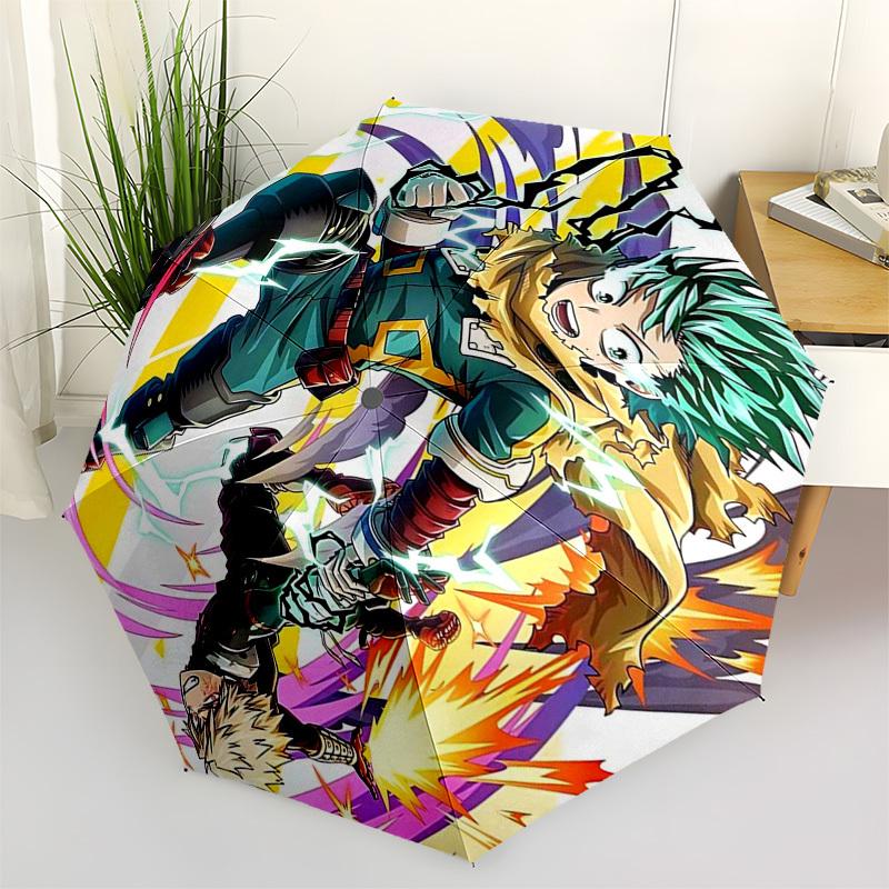 

1pc My Hero Academia Izuku Midoriya & Katsuki Bakugo Automatic Opening/Closing Outdoor Umbrella - Portable 3-Fold Design with 8-Rib Iron Frame -