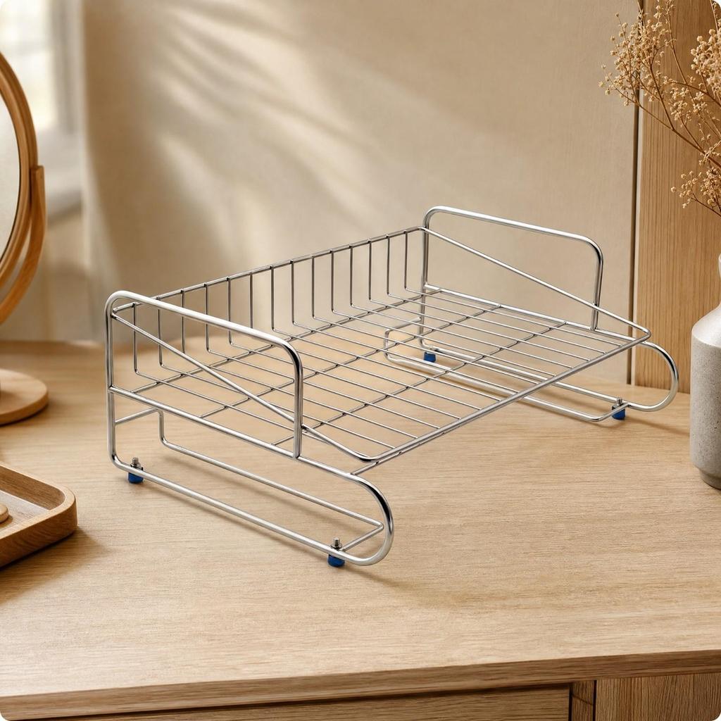 Slim Stainless Steel Desktop Storage Rack Compact Wire-Frame Countertop