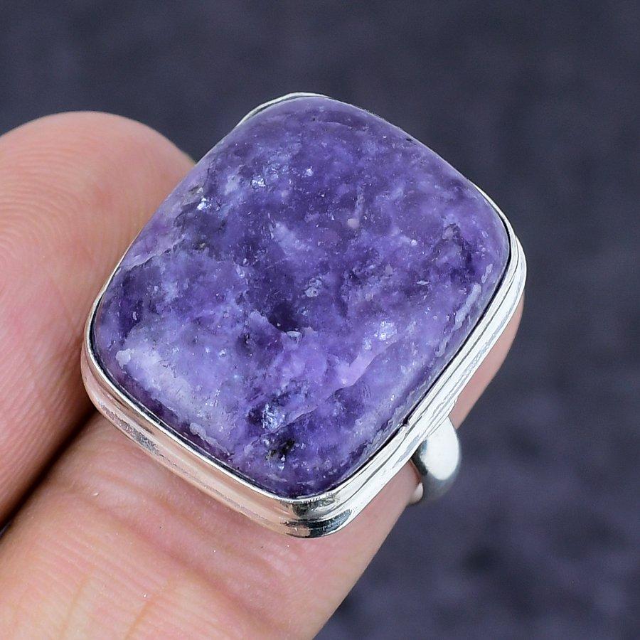 Lepidolite Gemstone Handmade 925 Sterling Silver Jewelry Ring Size 7 z2W05