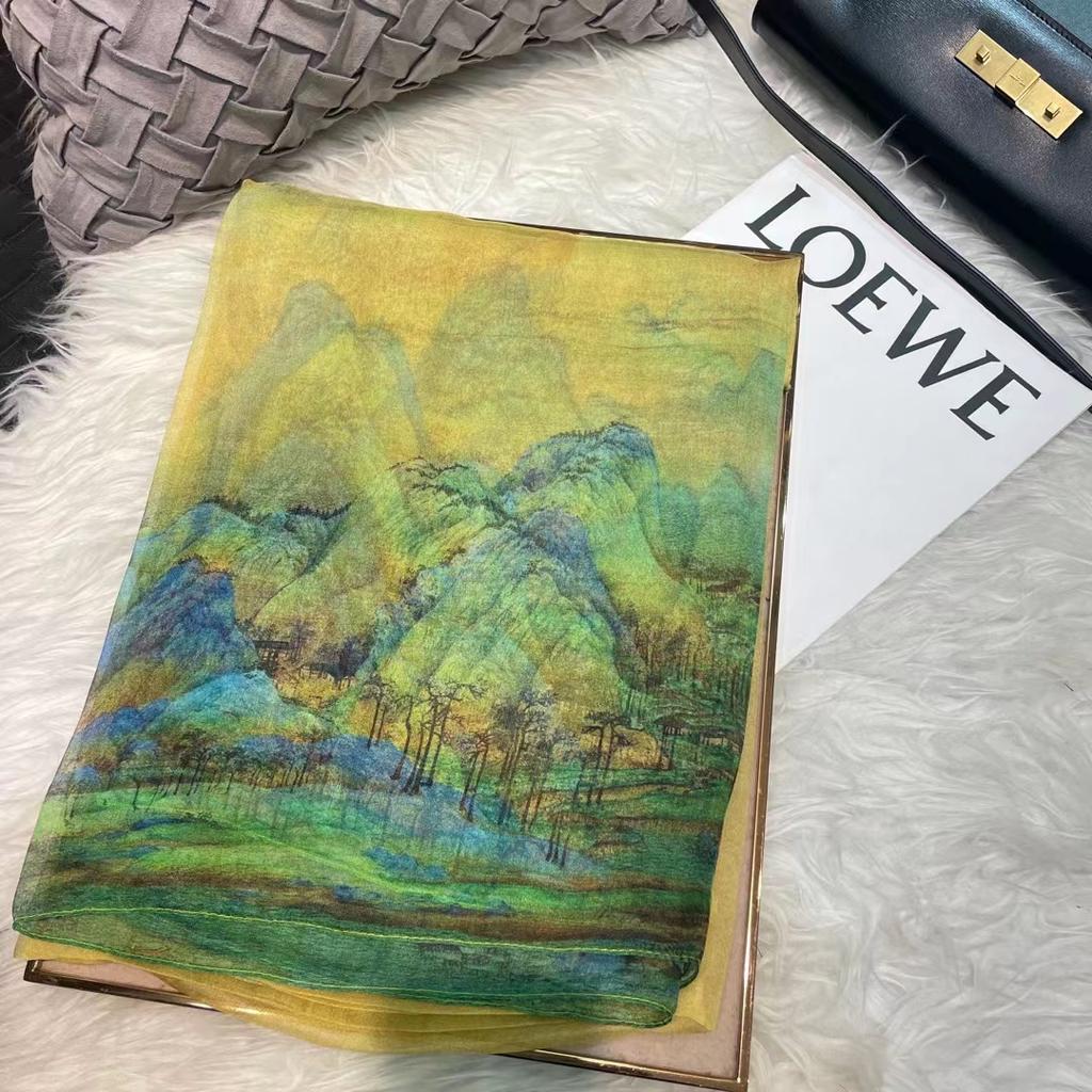 [Bysifa] Green Yellow 100% Silk Chiffon Scarf Fall Winter  Long Scarves Elegant Ladies Summer Beach Shawl Cover-Ups Foulard