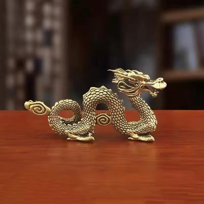 Solid Brass Chinese Zodiac Dragon Statue - Desktop Ornament for Home Office, Retro Feng Shui Crafts & New Year Gifts
