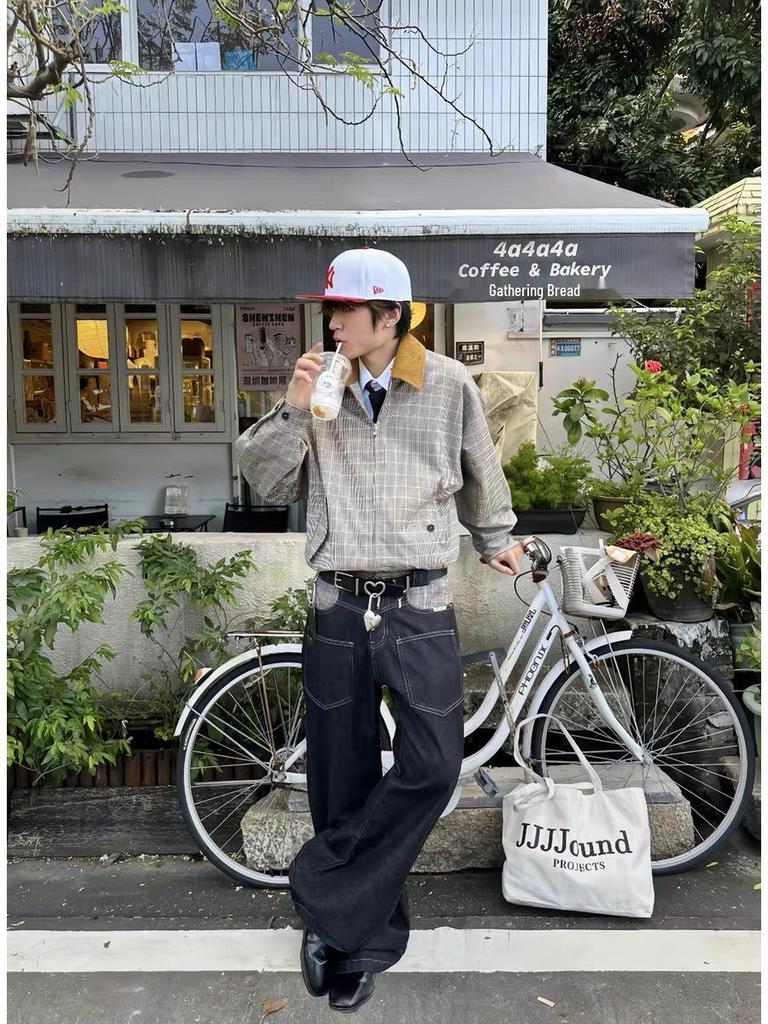 Premium Prince of Wales Check Corduroy Harrington Jacket with Contrasting Collar for Versatile Old Money Style Commuting.