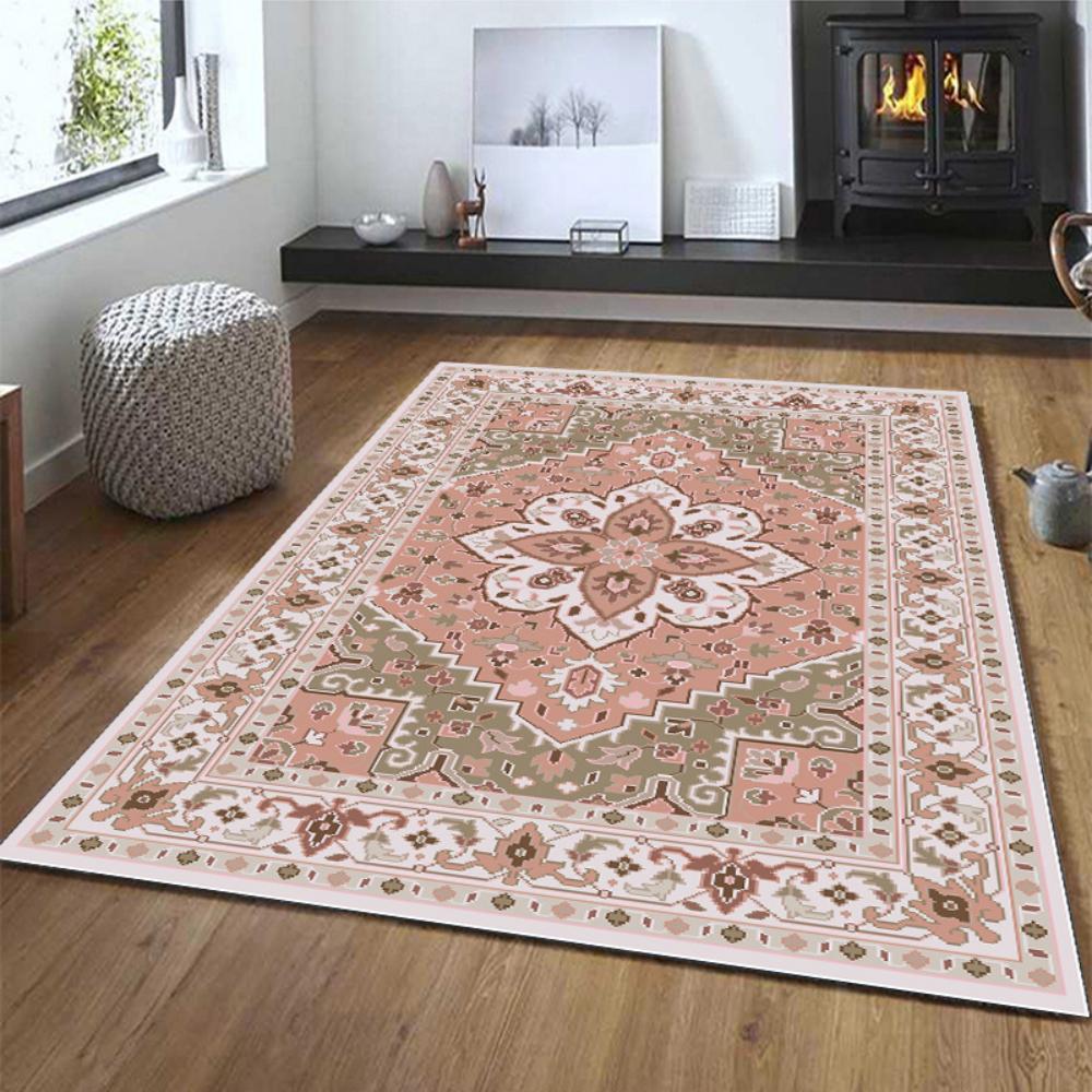 Washable Vintage Persian Style Carpet, Lightweight Floor Mat for Bedroom & Living Room, Soft Comfortable Modern Vintage Rug