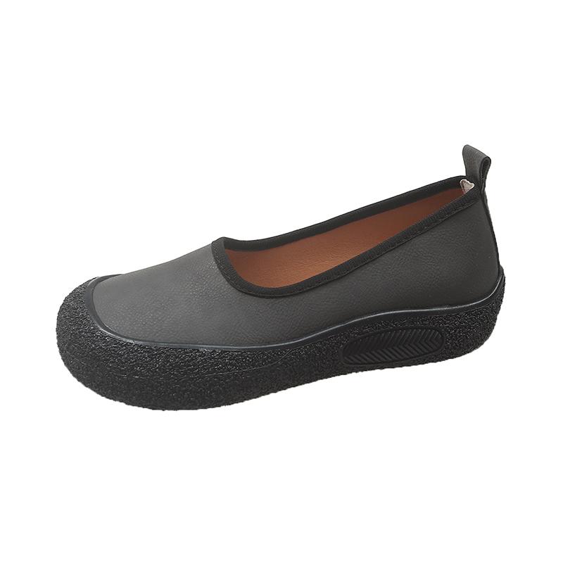 Fashion Loafers Women 2025 New Spring and autumn Round Toe One Foot Slip-on Shoes Women PU Leather Soft Flats Shoes Women