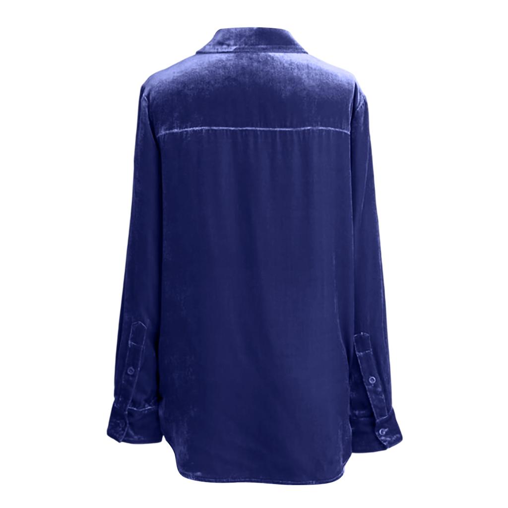 Women's Fashionable Casual Solid Color Retro Long-Sleeved Velvet Shirt