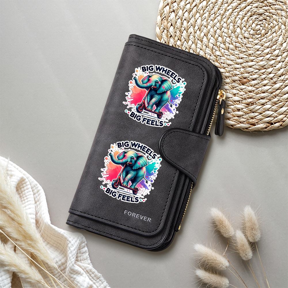 Cute Elephant Printed Wallet Fashion PU Leather Long Purse Portable Card Holder Zipper Wallet for Daily Use