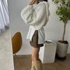 Korean Hooded Cable Knit Zip-Up Short Cardigan - Fresh Autumn Solid Color Tie Sweater Coat