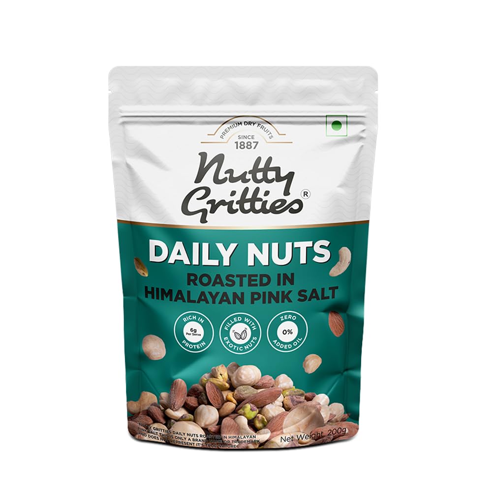 Nutty Gritties Daily Nuts with 5 Exotic Nuts Macadamias, Hazelnuts, Pistachio Kernels, Almonds, Cashews | Dry Roasted with Himalayan Pink Salt |
