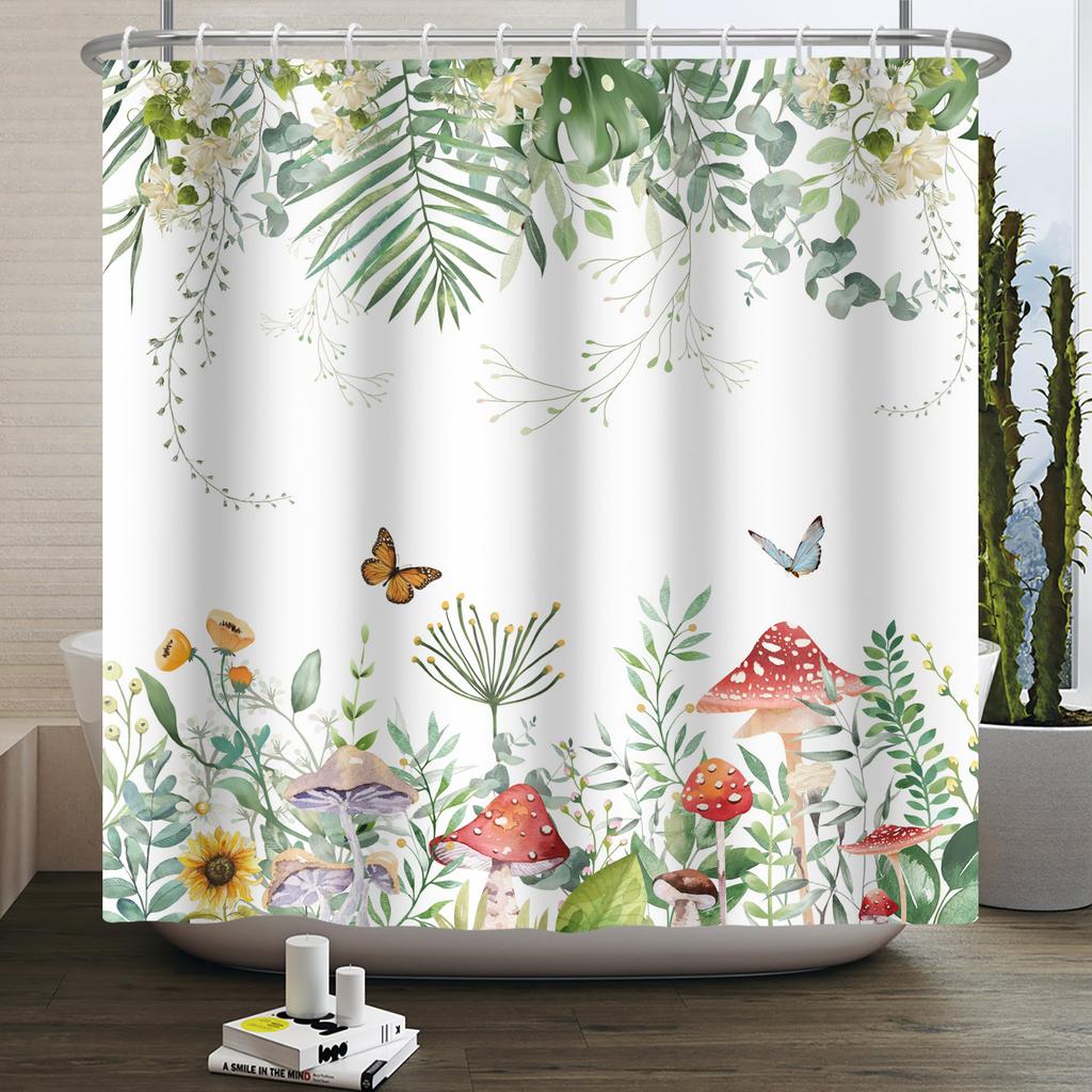 Floral Shower Curtain for Bathroom Vintage Flower Butterfly Waterproof Fabric Boho Bathtub Bathroom Curtain With Hooks 180x240