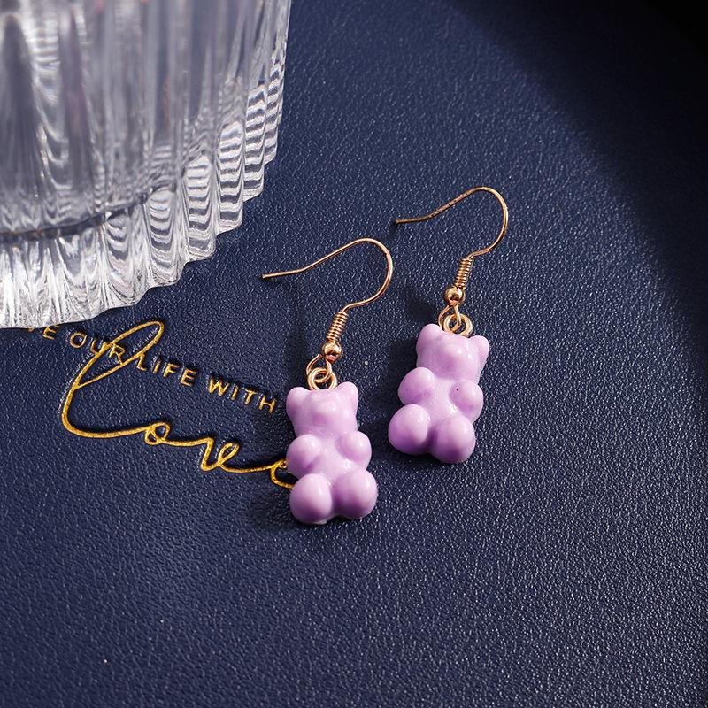 Cute Candy Color Gummy Bear Drop Earrings for Women Girls Handmade Kid's Party Jewelry Gift