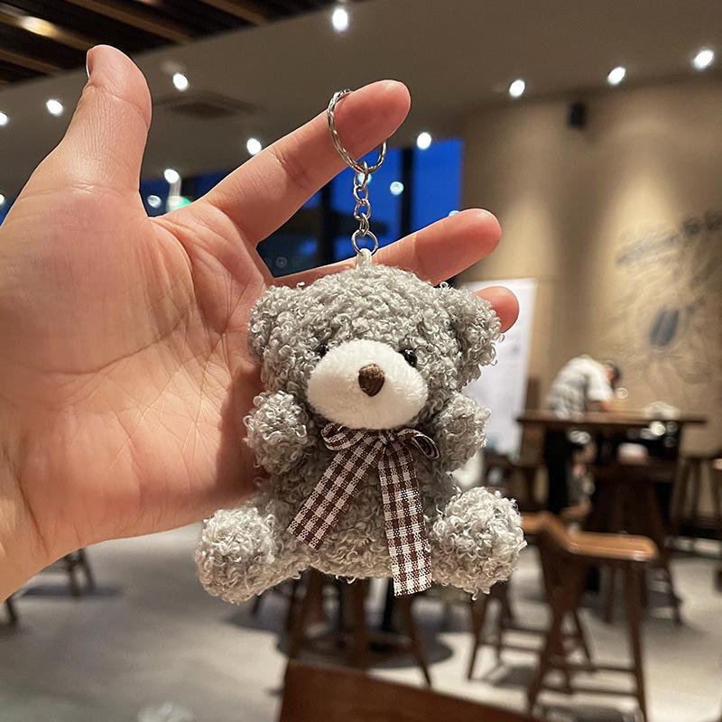 Cute Bow Tie Teddy Bear Keychain: Plush Toy Pendant for Backpack Decoration