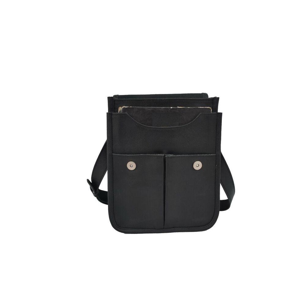 12" Black Leather Messenger Bag A4 Laptop Satchel School Crossbody Shoulder Bags