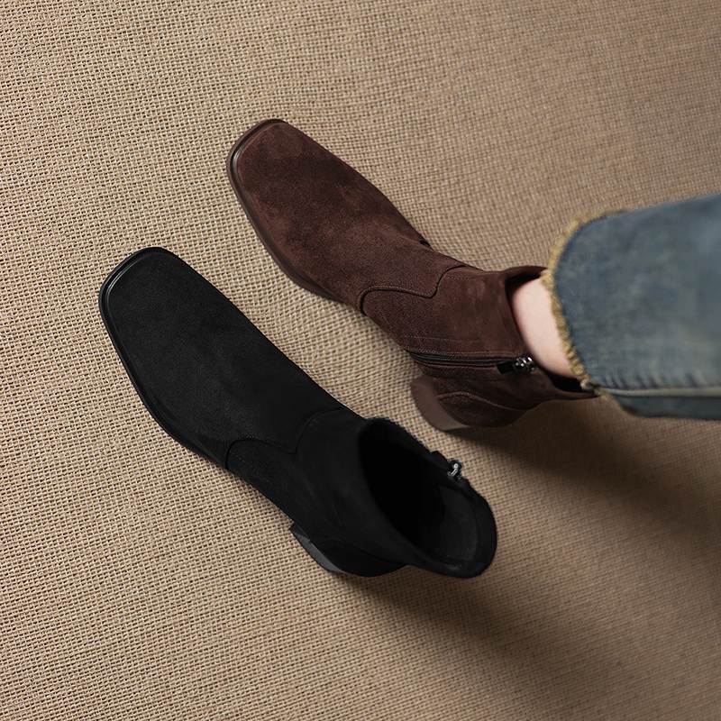 Krazing Pot Flock Round Toe Thick Heels Chelsea Boots Size 42 Zip Women Concise Style Elastic Ankle Boots