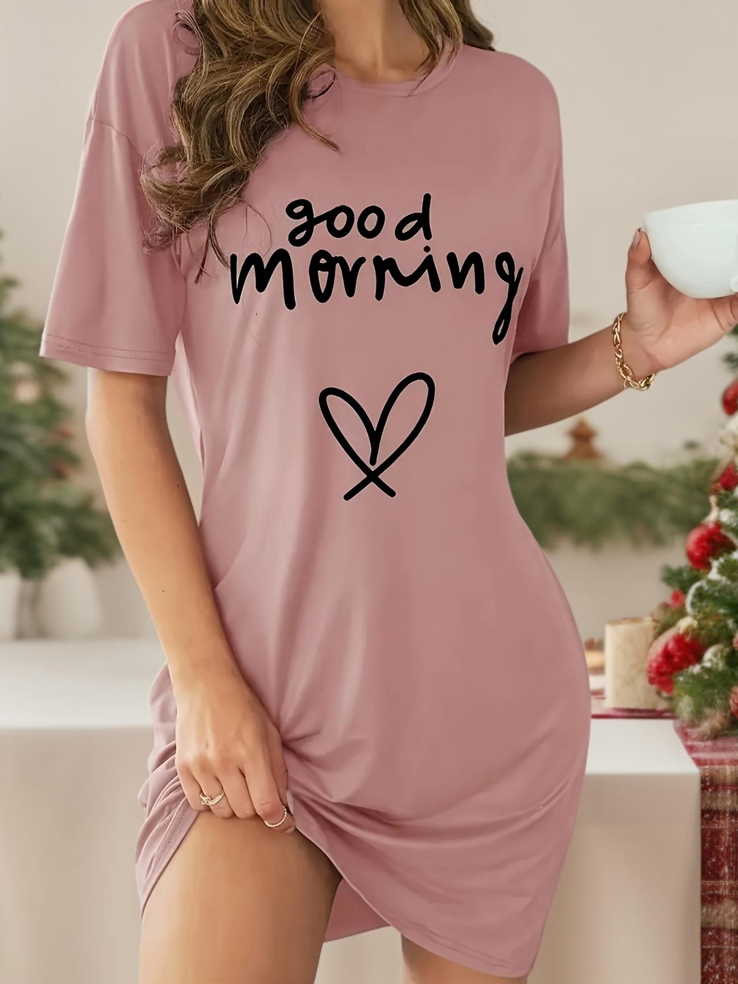 

Women Nightgown Sleep Dress - Short Sleeve Round Neck Nightdress with Morning Letter Print. Soft Polyester Blend - Pajama Dress. Machine Washable 5XL дубильна кора