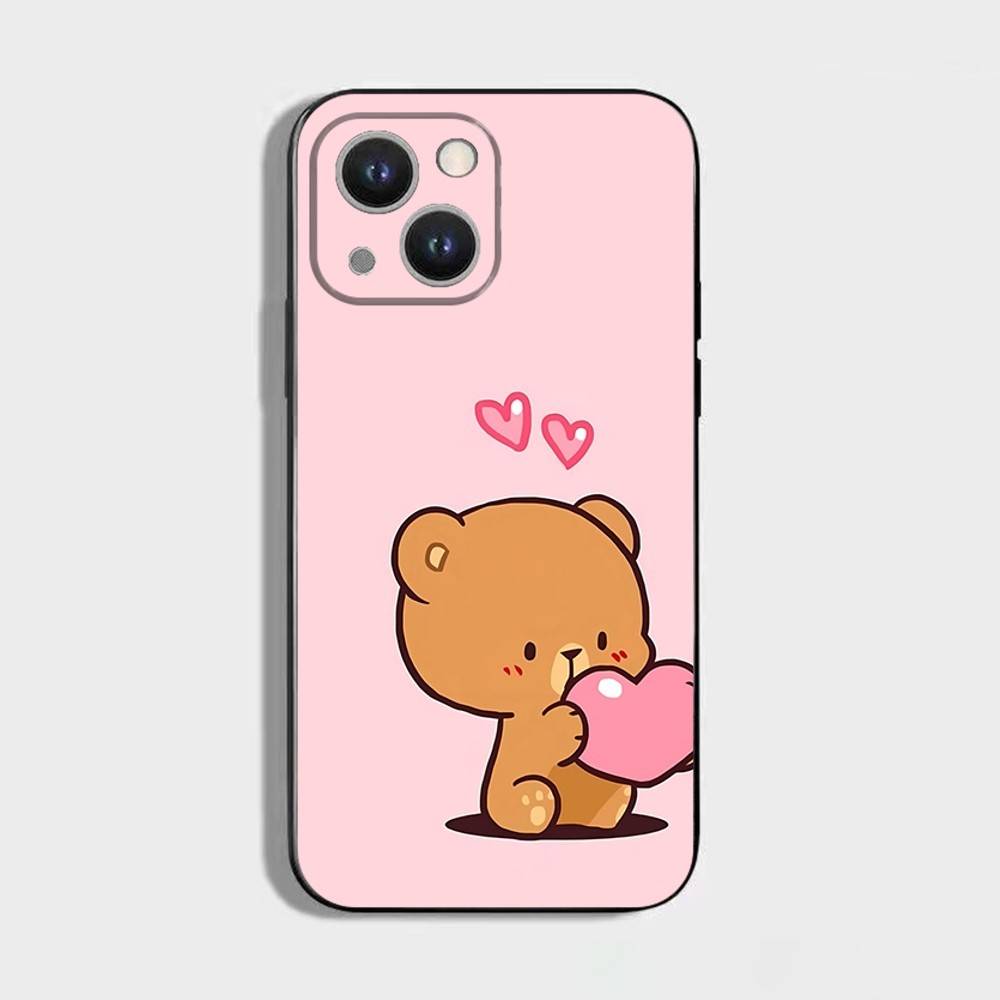 

Cute Rabbit Bear Couple Design Phone Case For iPhone16,15,14,13,12,11 Plus,Pro Max,XS,X,XR,SE,Mini,8,7,Soft Silicone Black Cover iPhone12