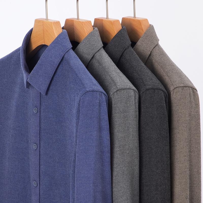 Camicia da Uomo, Camicia Calda in Lana, Manica Lunga, Camicia da Pendolare per Mezza Età, Primavera e Autunno, Business Casual