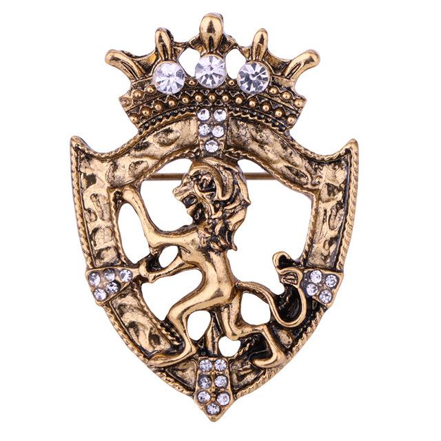 

Ретро Лев Кристалл Брошь Булавки Животное Корона На Лацкане Булавки Корсаж Мужская Рубашка Костюм Воротник Булавки Модные Украшения Одежда Аксессуары античная золотой
