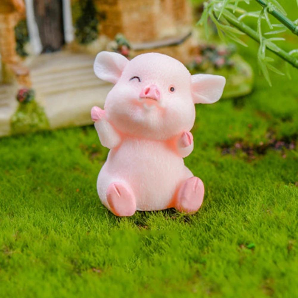 

DIY 8pcs Home Ornament Naughty Pink Pig Micro Landscape Decoration Pig Miniature Dollhouse Accessory Resin Craft