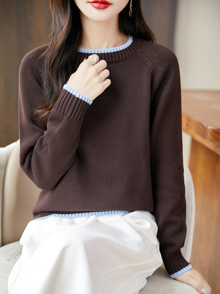 

Sky Blue Raglan Sleeve Crew Neck Cotton Knit Pullover Sweater Large кофейный