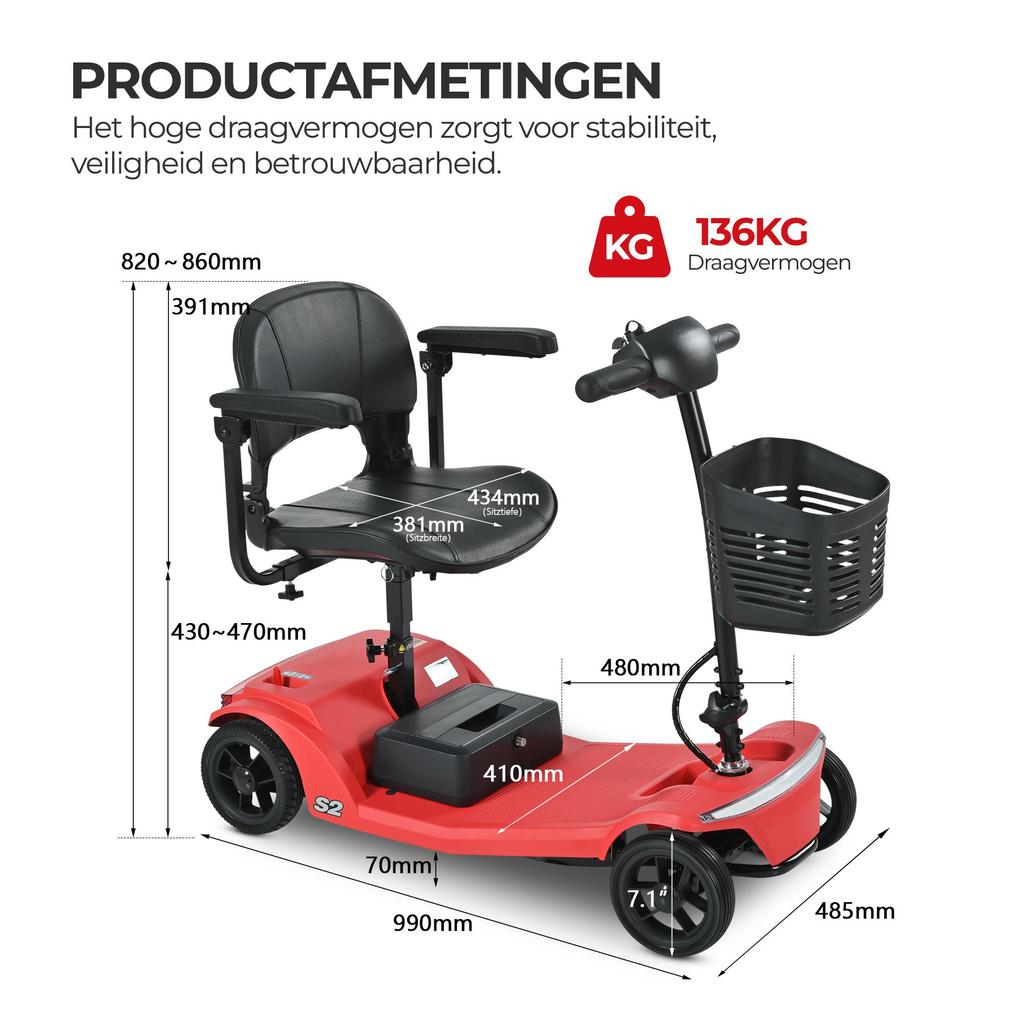 Electric Scooters Sweetrich S2 250W Motor Top Speed 6Km/h Suitable For Seniors/Disabled People 24V 12AH Max Range 15Km Load 136Kg