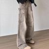 Vintage Splashed Ink Bootcut Jeans Men's Clothing High Waist Autumn Wide Leg Cargo Denim Pants Washed Chic Multi-Pocket Trousers