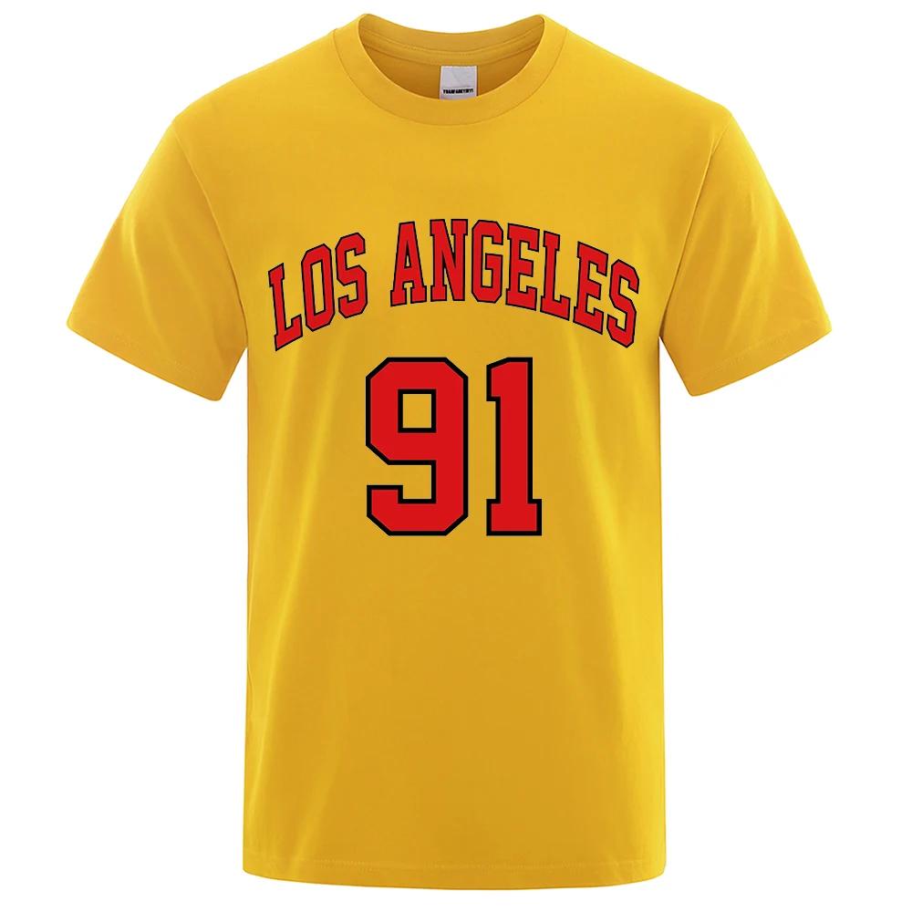 Los Angeles 91 Team Uniform Letter Printed USA City T-Shirts Unisex Summer Loose Short Sleeve Cotton Breathable Oversized T Shirt