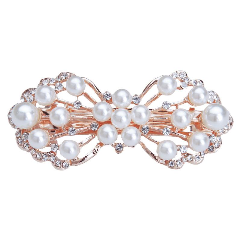 Hair Accessories Rhinestone Bow Hair Clip, Adult Pearl Horizontal Clip, Ponytail Clip, Top Clip, Spring Clip, Small Pearl Hair Clip