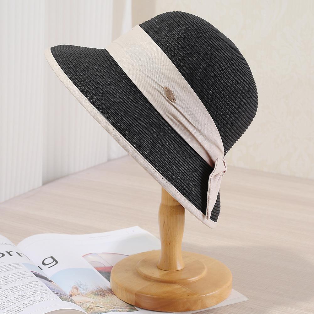 Straw Hat Women's Summer Foldable Beach Hat Sunscreen Sun Hat Simple Bow Bucket Hat Women's Sun Hat Basin Hat
