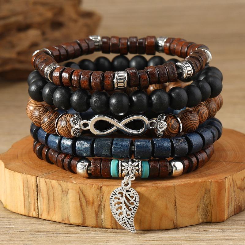 New 43-piece Set of Coconut Shell Wood Beads Beaded Elastic Line Men's Bracelet Bracelet Bracelet
