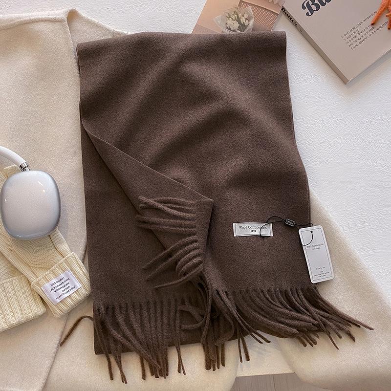 Korean solid color scarf autumn and winter new wool scarf women s warm scarf fashion high-end scarf shawl 206*34cm