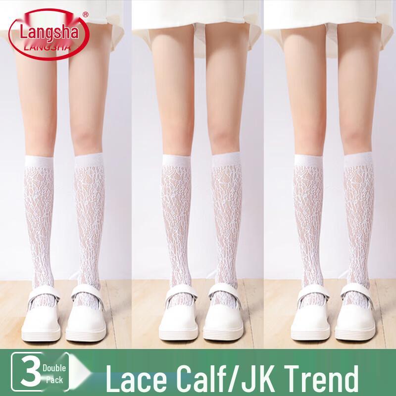 Langsha Women s Y2K Lolita Lace Hollow Mid-Calf Socks One Size