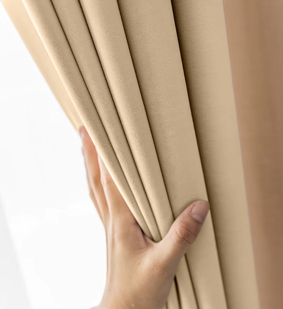 Tenda Oscurante in Velluto Spesso 90% su Anelli con Occhielli, Beige 140X250