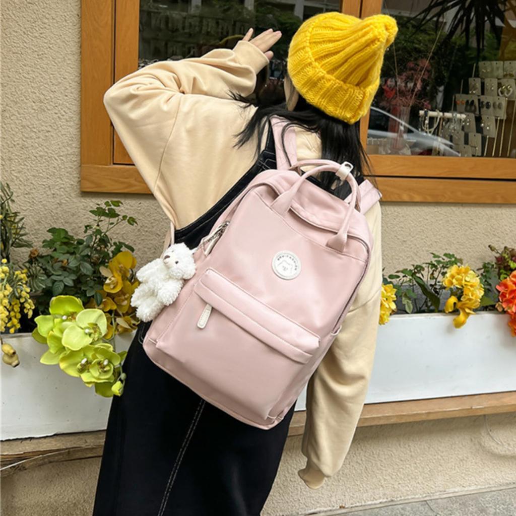 YasYouRi Pastel School Town High School Korean Charm Included Women's Backpack, Colors, Tablet/PC Compatible, Lightweight, Cute, Water-Repellent, Bag,