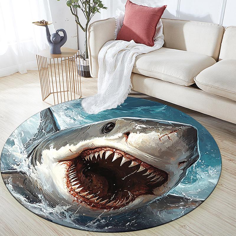 Shark Attack Round Area Rug,Carpet Rug for Living Room Bedroom Sofa Playroom Decor,Non-slip Floor Mat