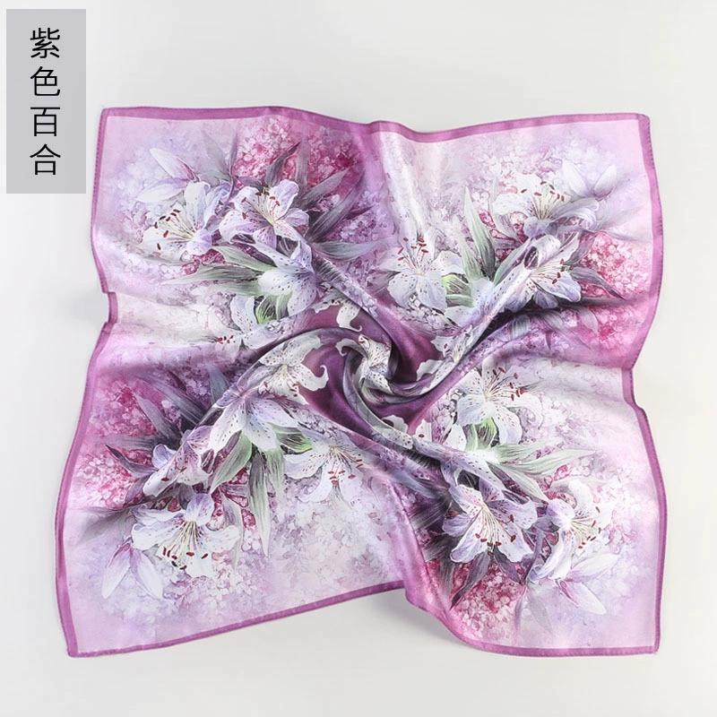 53CM Square Pure Silk Square Scarf 100% Mulberry Silk Decorative Flower Hairband Necktie Small Neckerchief for Women