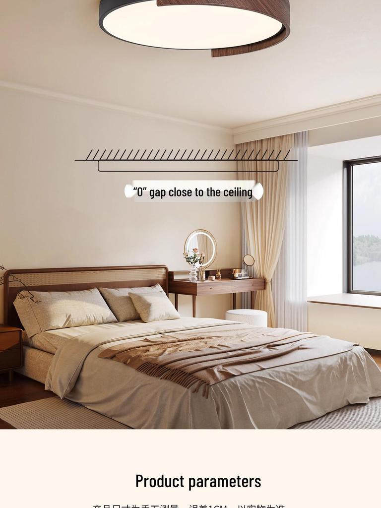 Full Spectrum LED Ceiling Lamp - Wabi-Sabi Style Retro Walnut Rectangular Light for Bedroom and Living Room.