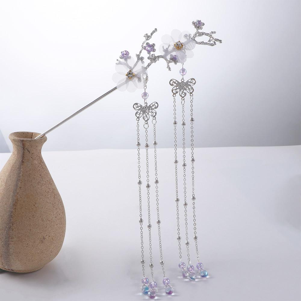 Butterfly Beads Rhinestone Hair Fork Tassel Hairpin Hanfu Hair Accessories Flower Hair Sticks