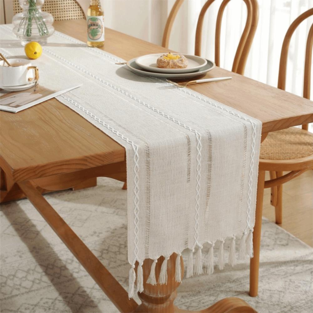 Hollow Weaving Rustic Table Runner With Tassels Table Cover Household Table Flag  TV Stand