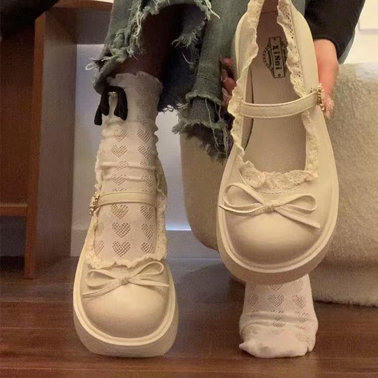 French round head JK platform lace small leather shoes women's skirt Mary Jane single shoes women's spring new