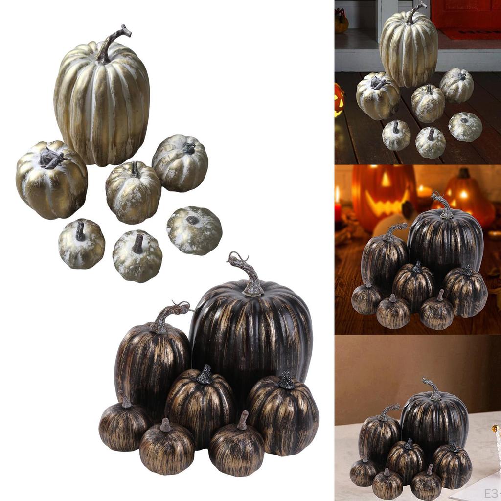 7 Pcs Assorted Artificial Pumpkins Decoration Autumn Halloween Decorative Pumpkin for Display Garden