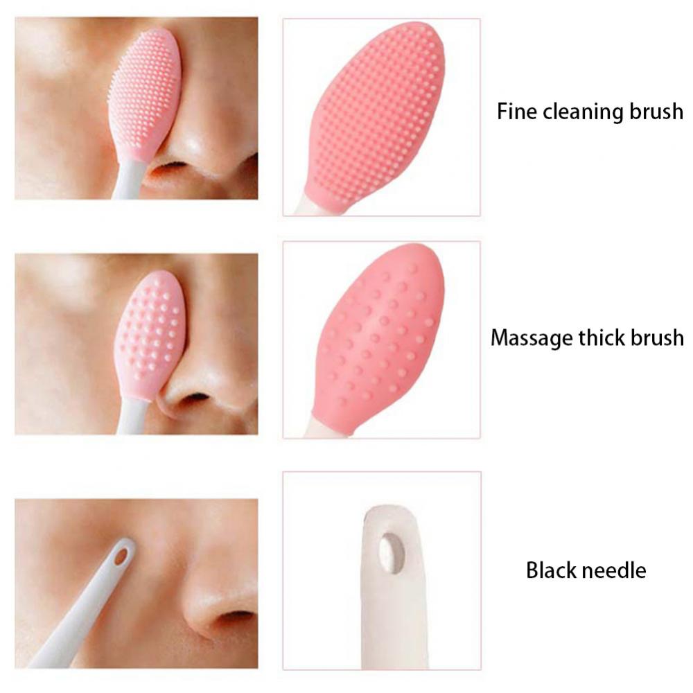 1PZ/4PZ Cura della Pelle Bellezza Lavaggio Viso Pennello in Silicone Esfoliante Pulizia Naso Rimozione Punti Neri Strumenti Con Testa di Ricambio