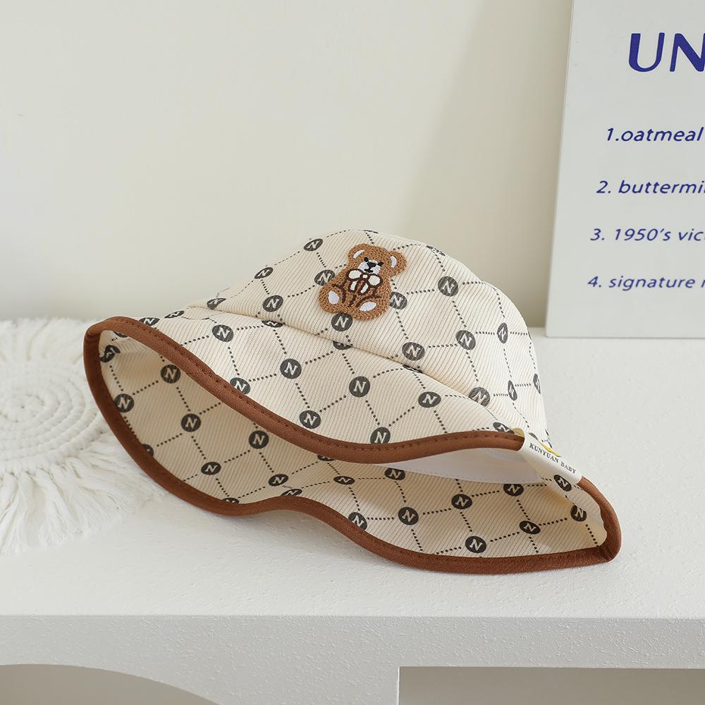 Kids' Autumn/Winter Corduroy Bear Patch Fisherman Hat - Korean Style Graffiti Duckbill Baseball Cap