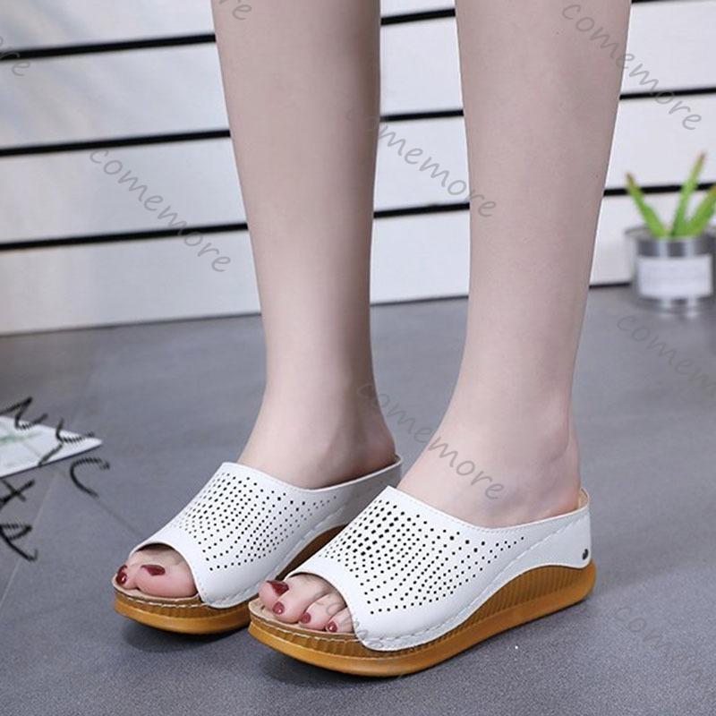 Comemore Summer Women Slippers New Open Toe Retro Breathable Womens Sandals Wedge Slip On Female Women Slides Platform  Footwear