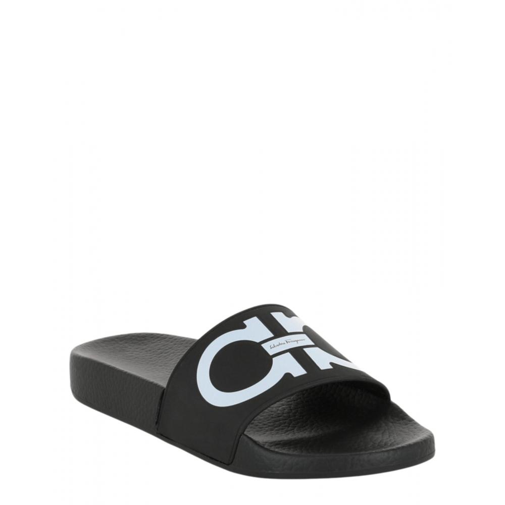 Salvatore Ferragamo Groovy Dual Gancini Slides Black