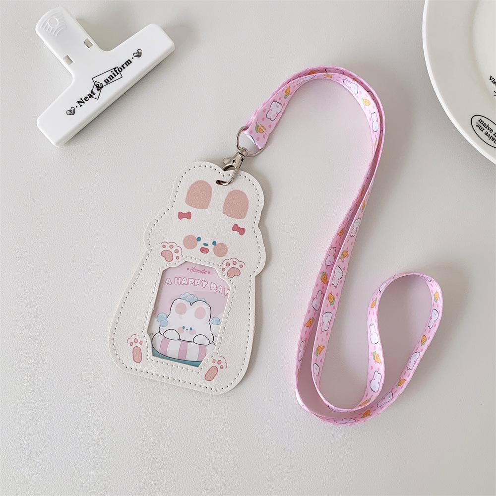 Cartoon Animal Shaped Long Rope Neck ID Card Holder Student Bus Card Cover Case Badge Holder Kpop Idol Photocard Holder