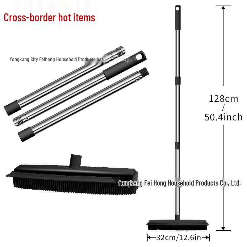 Silicone Soft Bristle Floor & Carpet Cleaning Brush with Dual-Use Squeegee for Pet Hair Removal