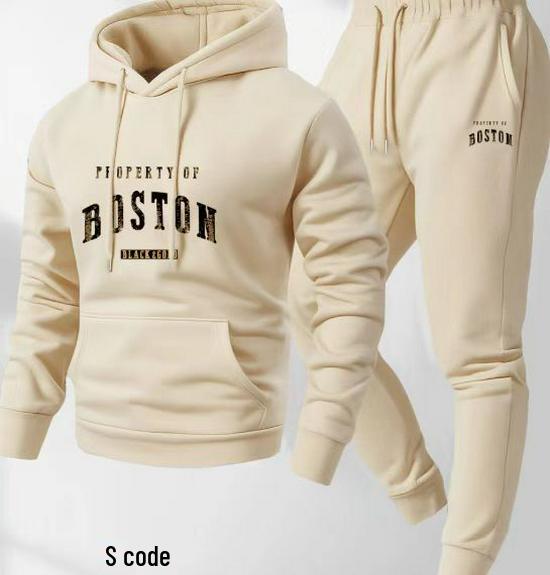 Men's Cross Europe Autumn/Winter Hoodie & Sweatpants Set - Letter Print Pullover Fashion Sportswear