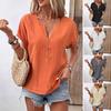 Women Shirt V-Neck Buttons Decor Short Sleeve Loose Fit Shirt Solid Color Casual Summer Tee Shirt Daily Wear